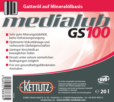 KETTLITZ-Medialub GS 100  Sägegatteröl - Spezialschmierstoff auf Mineralölbasis  - 20 Liter Kanister