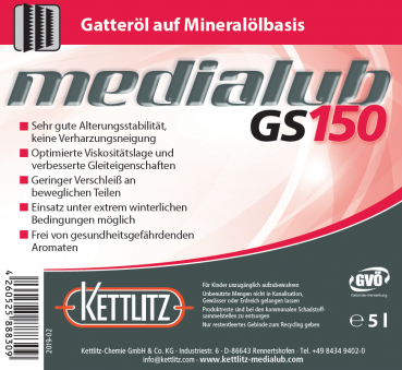 KETTLITZ-Medialub GS 150  Gate oil - special lubricant based on mineral oil - 5 Liter can