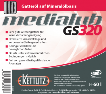 KETTLITZ-Medialub GS 320  Sägegatteröl - Spezialschmierstoff auf Mineralölbasis  - 60 Liter Fass