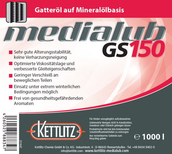 KETTLITZ-Medialub GS 150  Sägegatteröl - Spezialschmierstoff auf Mineralölbasis  - 1000 Liter IBC