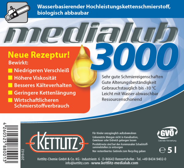 Medialub 3000 Kettenöl 5 L bio, abbaubares Sägekettenhaftöl